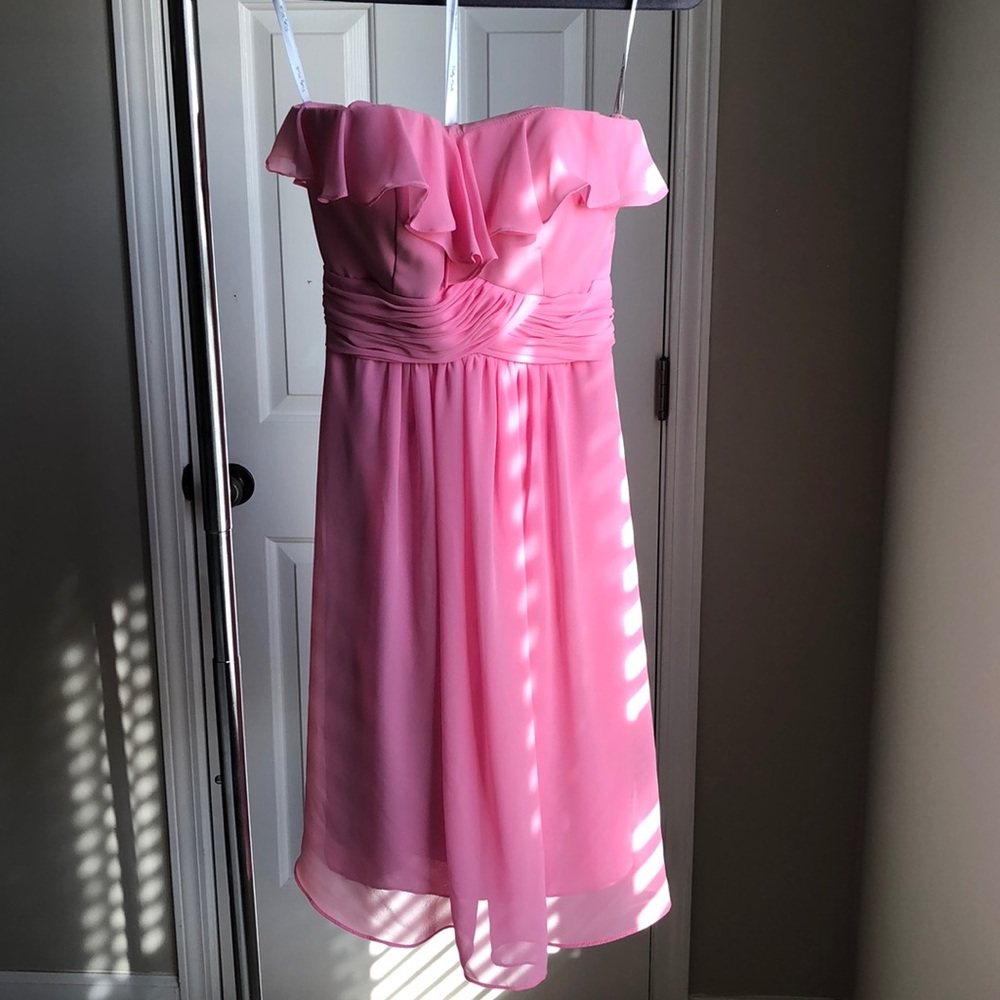 Strapless pink bridesmaid dress